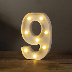 Цифра 9 светодиодная 21 см, от батареек , теплый белый